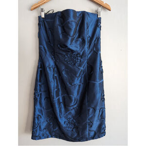 Jessica McClintock Blue 3D Print Strapless Mini Dress Women 12 Old Money Fairy